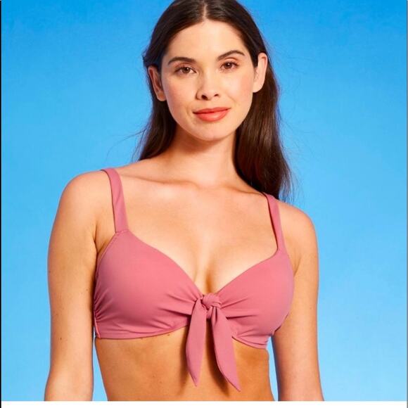 NWT Dusty Pink Mauve bikini top lightly lined tie front french pink 36B - Picture 1 of 6